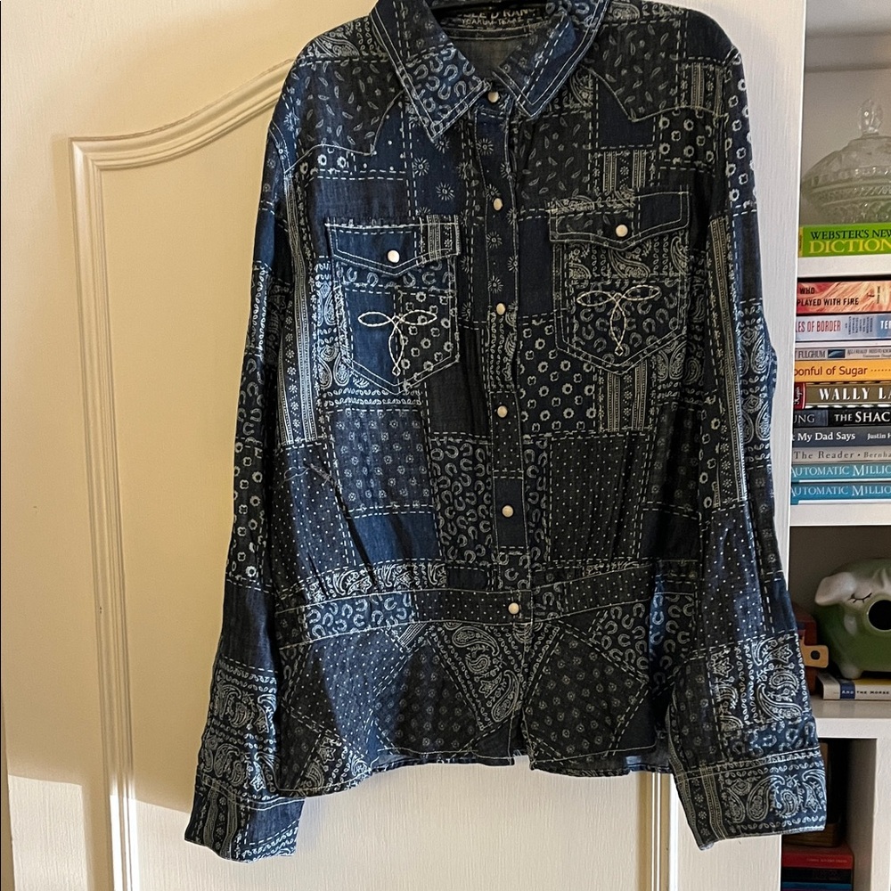 Double D Ranch Peplum  Denim pearl snap Shirt